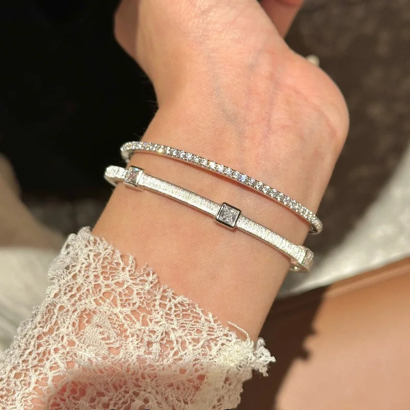 925 Sterling Silver Bracelet for Women with Geometric Diamond Design