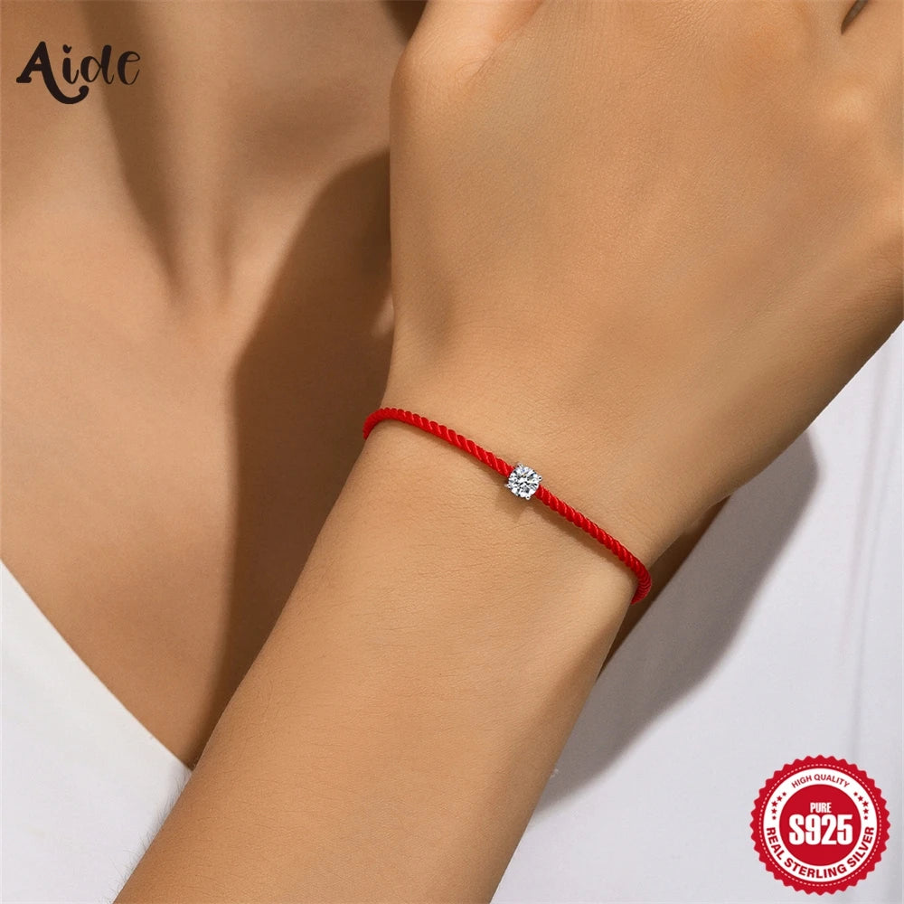 925 Sterling Silver Moissanite Red Rope Bracelet