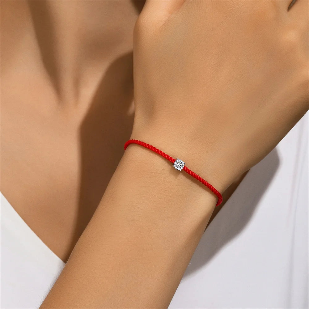 925 Sterling Silver Moissanite Red Rope Bracelet