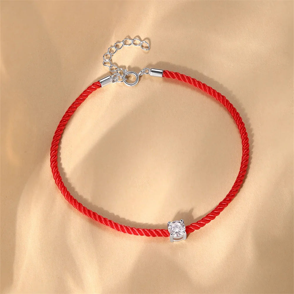 925 Sterling Silver Moissanite Red Rope Bracelet
