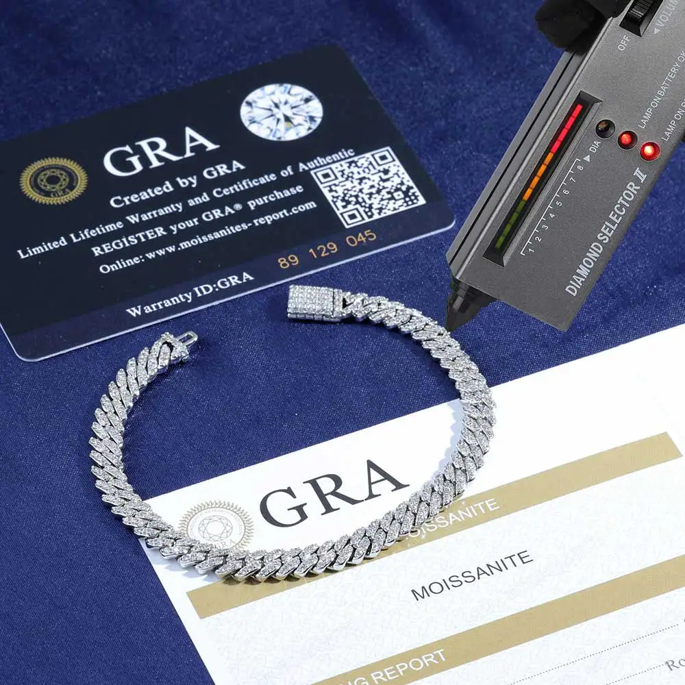 Luxury Iced Out Moissanite Cuban Bracelet / 6MM Silver Link