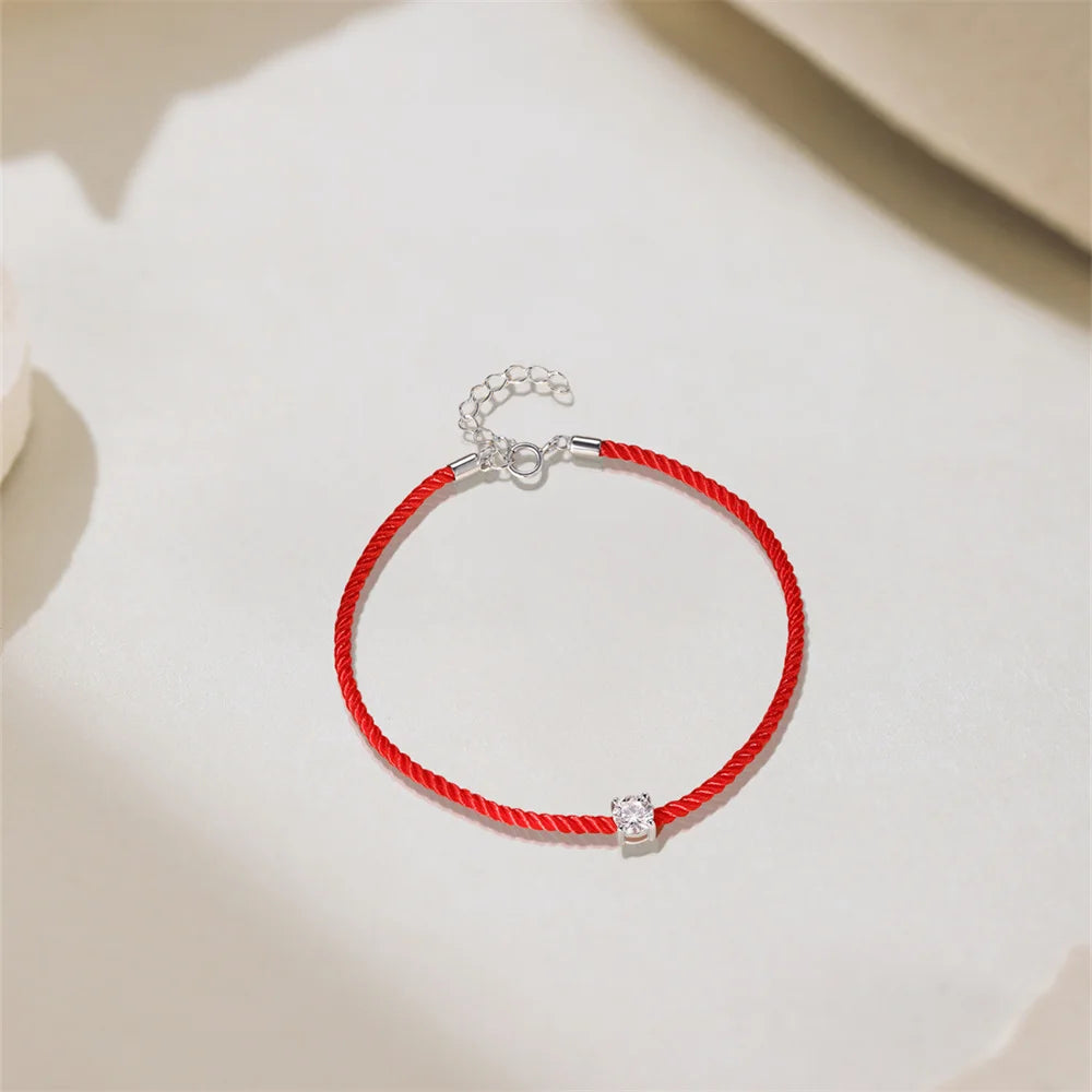 925 Sterling Silver Moissanite Red Rope Bracelet