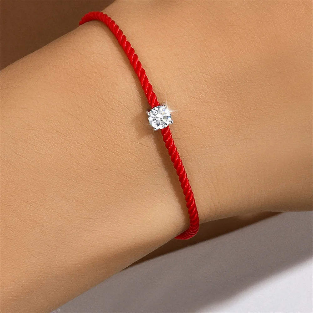 925 Sterling Silver Moissanite Red Rope Bracelet