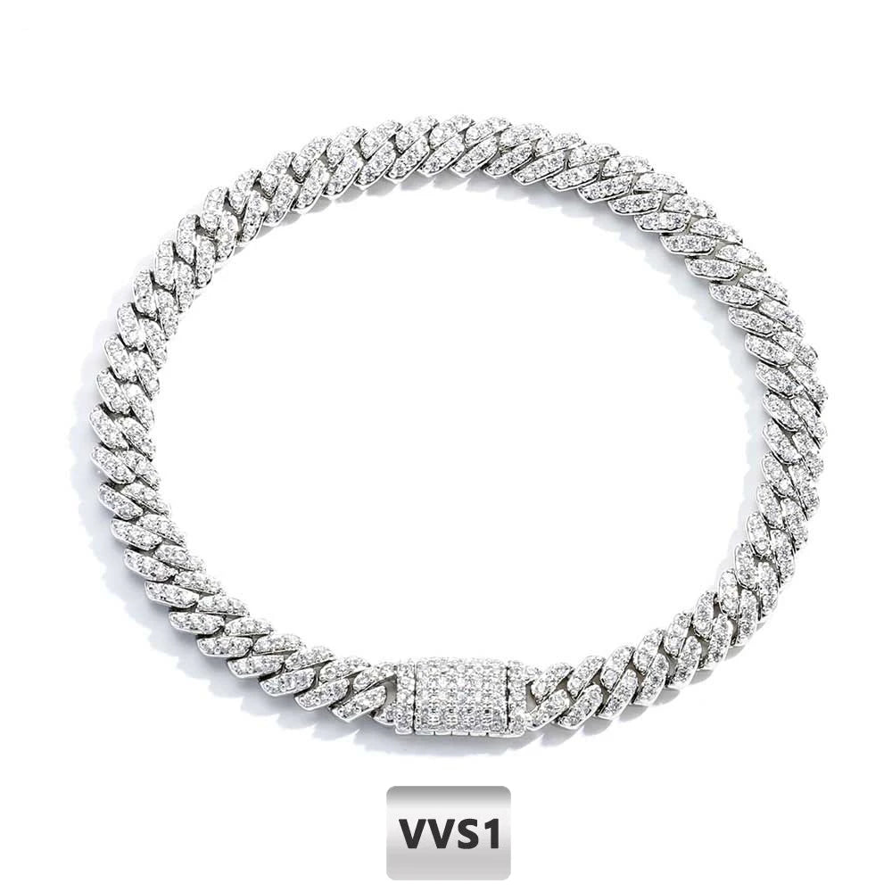 Luxury Iced Out Moissanite Cuban Bracelet / 6MM Silver Link