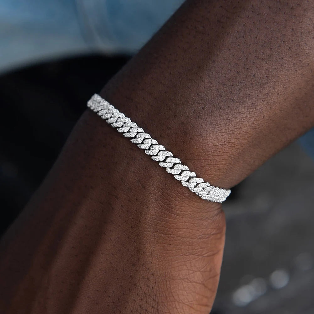 Luxury Iced Out Moissanite Cuban Bracelet / 6MM Silver Link
