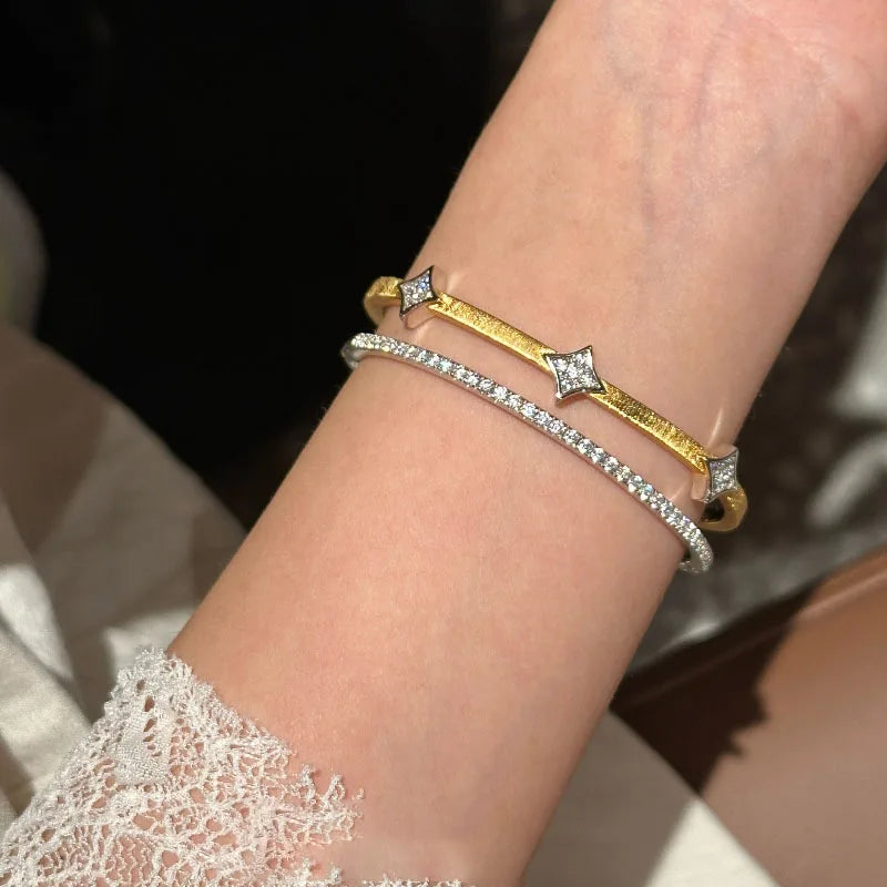 925 Sterling Silver Bracelet for Women with Geometric Diamond Design