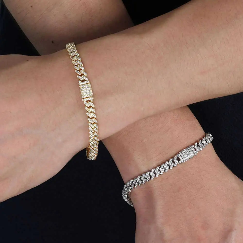 Luxury Iced Out Moissanite Cuban Bracelet / 6MM Silver Link