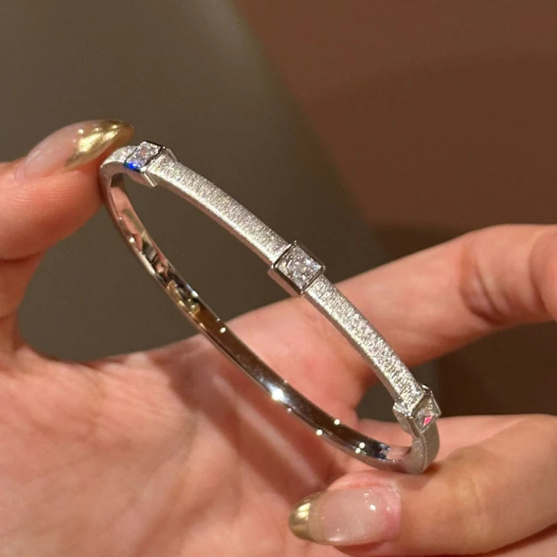 925 Sterling Silver Bracelet for Women with Geometric Diamond Design