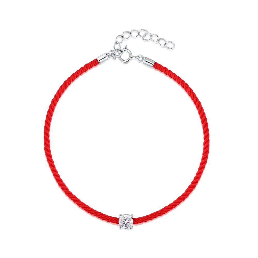 925 Sterling Silver Moissanite Red Rope Bracelet