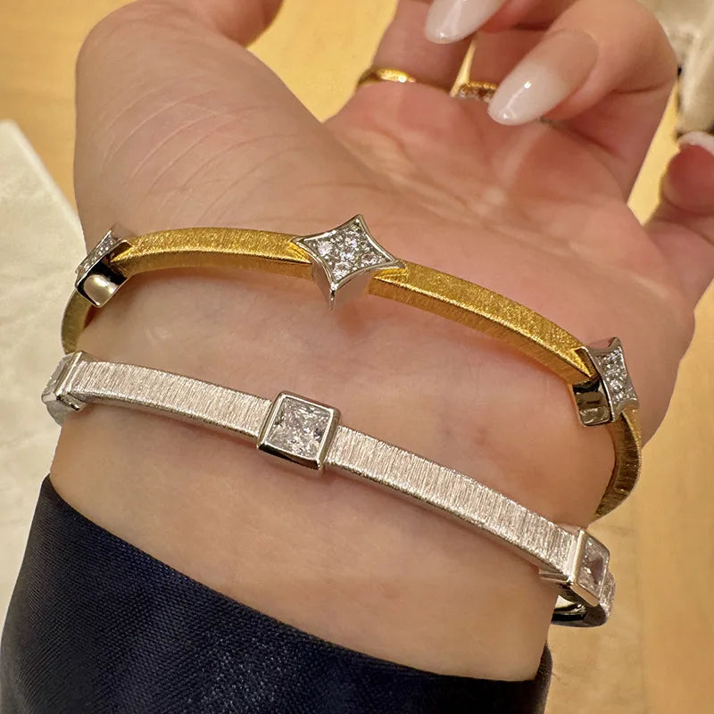 925 Sterling Silver Bracelet for Women with Geometric Diamond Design