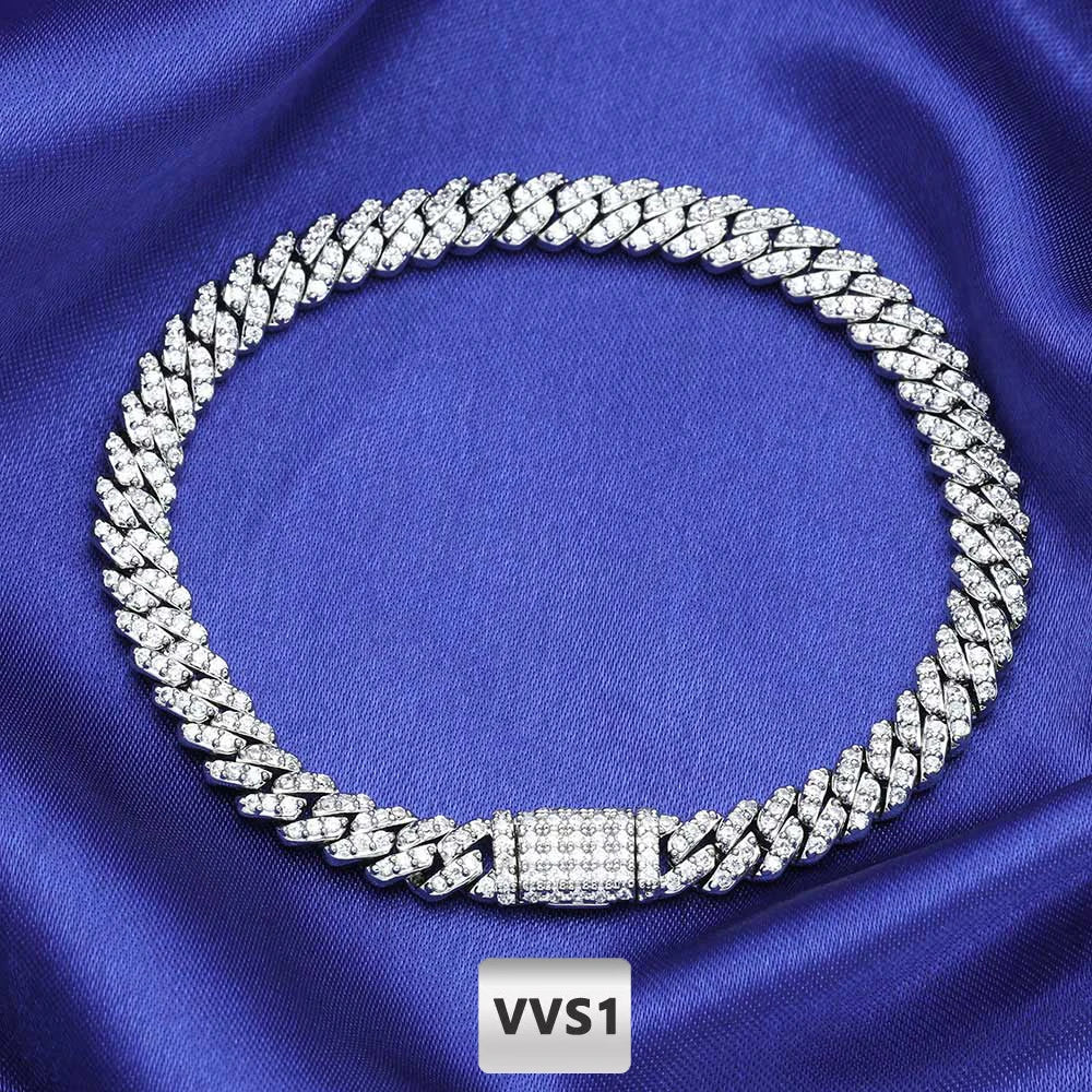 Luxury Iced Out Moissanite Cuban Bracelet / 6MM Silver Link